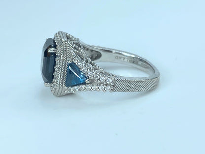 Judith Ripka Sterling Asscher London Blue Topaz Diamonique Ring JR8970