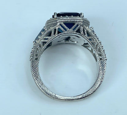 Judith Ripka Sterling Asscher London Blue Topaz Diamonique Ring JR8970