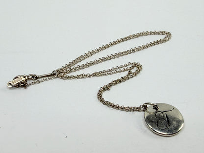 Tiffany & Co Elsa Peretti Script Initial T Disc Necklace Sterling Silver JR1207