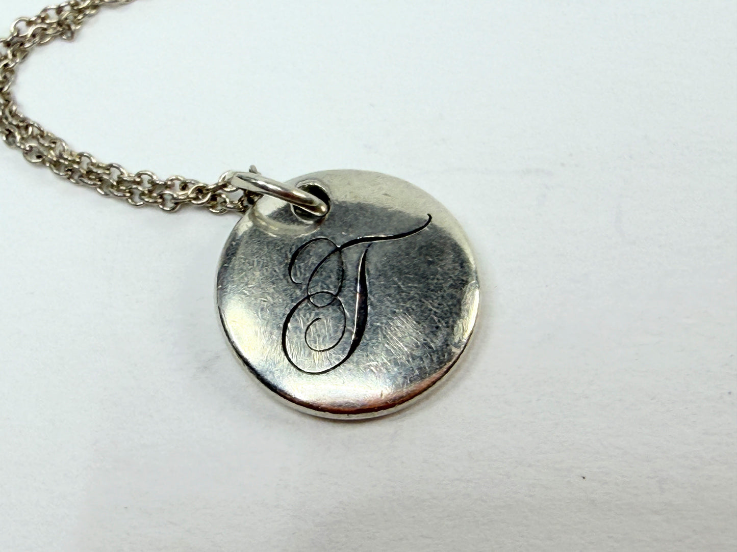 Tiffany & Co Elsa Peretti Script Initial T Disc Necklace Sterling Silver JR1207