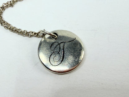 Tiffany & Co Elsa Peretti Script Initial T Disc Necklace Sterling Silver JR1207