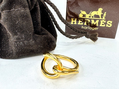 Vintage Hermès Anneau De Foulard Golden Metal Scarf Ring with Pouch GS856