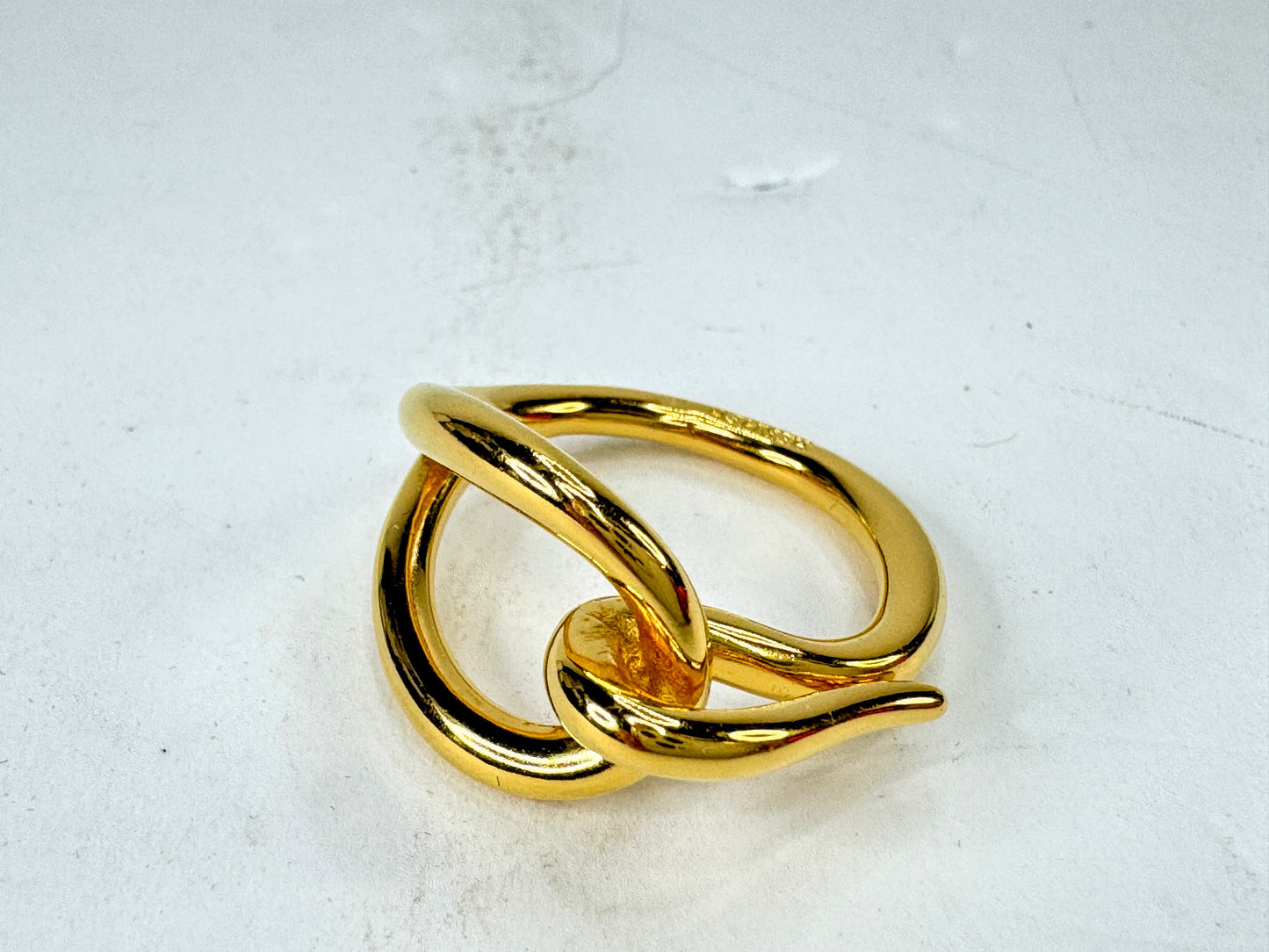 Vintage Hermès Anneau De Foulard Golden Metal Scarf Ring with Pouch GS856