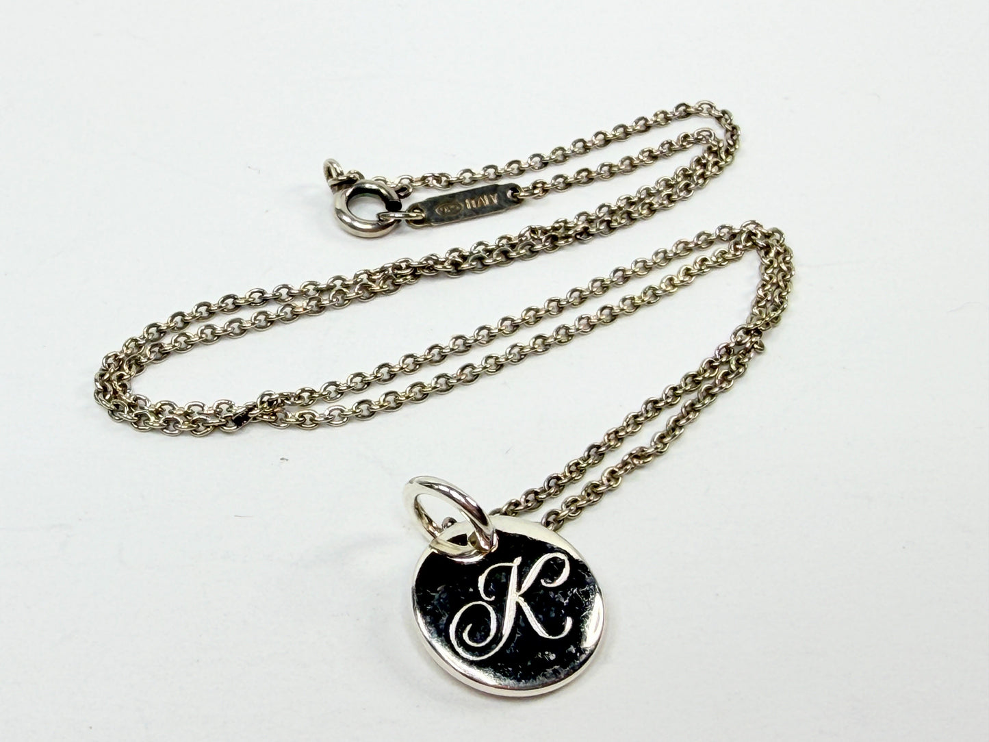 Tiffany & Co Elsa Peretti Initial Disc Necklace Sterling Silver 925 Italy JR1205