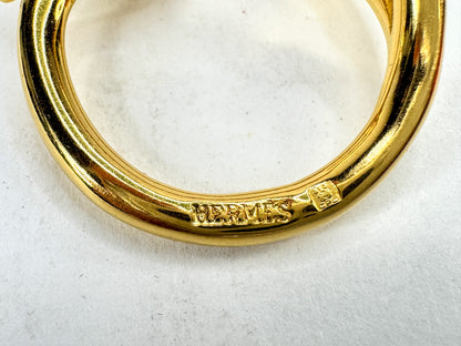 Vintage Hermès Anneau De Foulard Golden Metal Scarf Ring with Pouch GS856