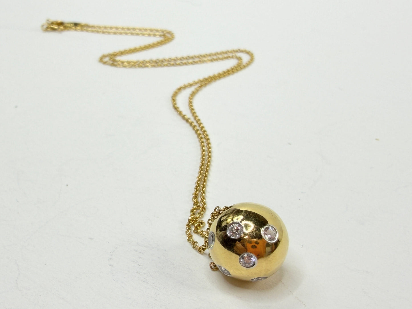 Tiffany & Co 18K Gold Diamond Ball Pendant Necklace Elsa Peretti Signed JR1208