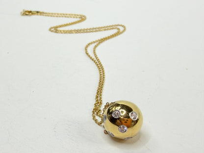 Tiffany & Co 18K Gold Diamond Ball Pendant Necklace Elsa Peretti Signed JR1208