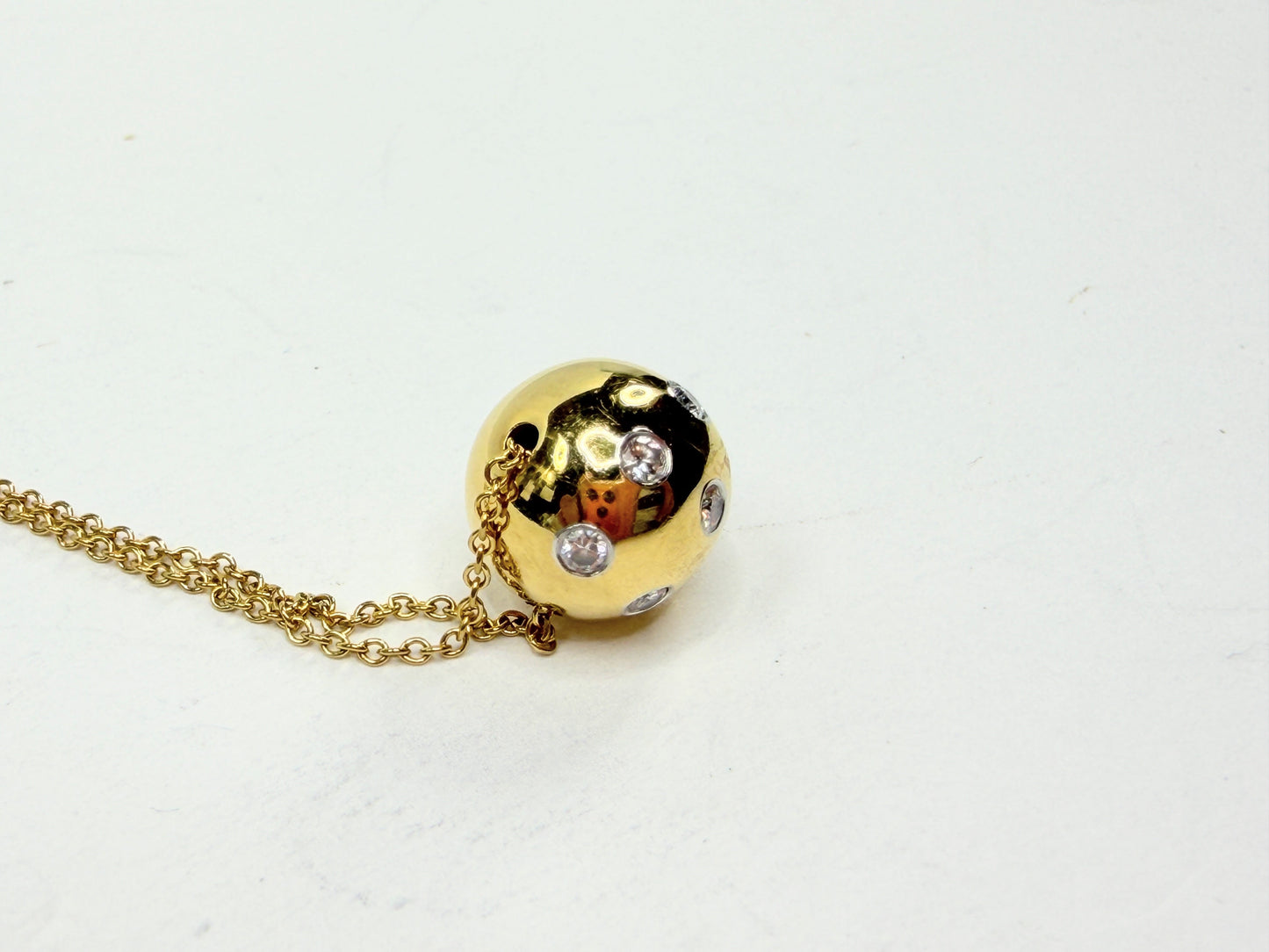 Tiffany & Co 18K Gold Diamond Ball Pendant Necklace Elsa Peretti Signed JR1208