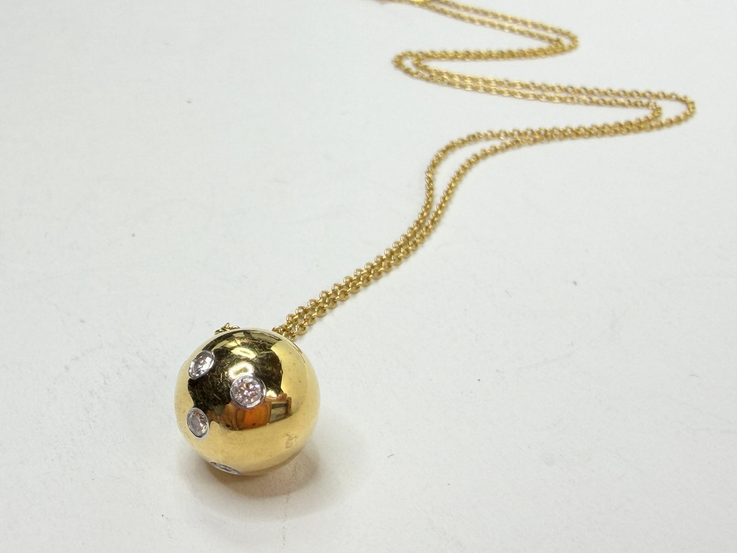 Tiffany & Co 18K Gold Diamond Ball Pendant Necklace Elsa Peretti Signed JR1208
