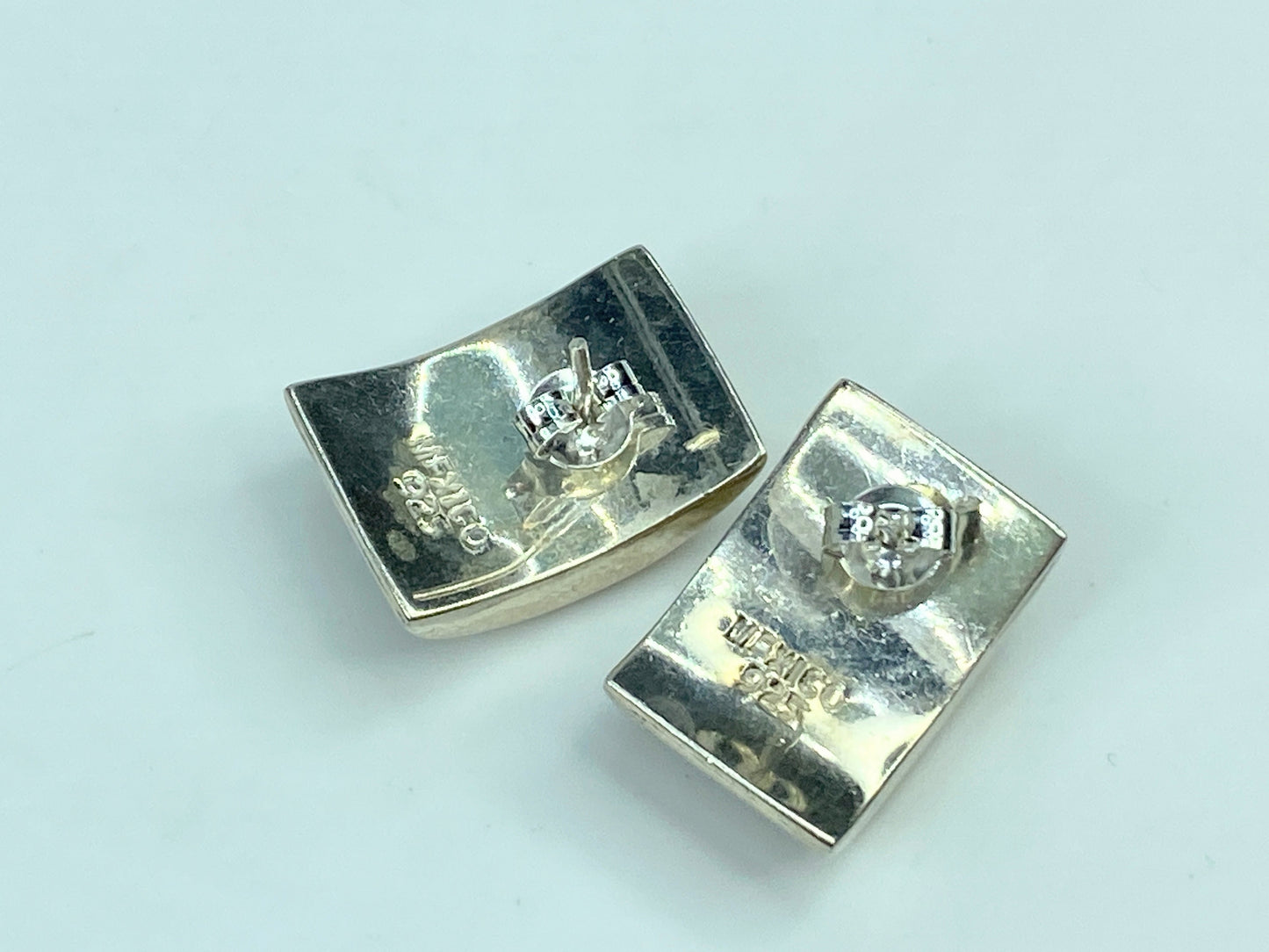 Mexico Black Onyx Inlay Sterling Silver Curved Earrings 14.7g 21.5mm JR645