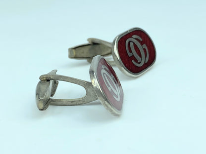 Italy Gucci Interlocking G Logo Silver Red Enamel Oval cufflink GS475