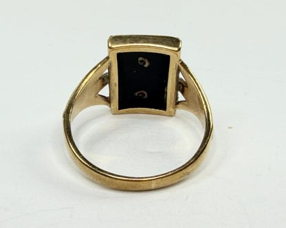 0K Gold Black Onyx Initial E Signet Ring Size 10 Art Deco Style US JR1210