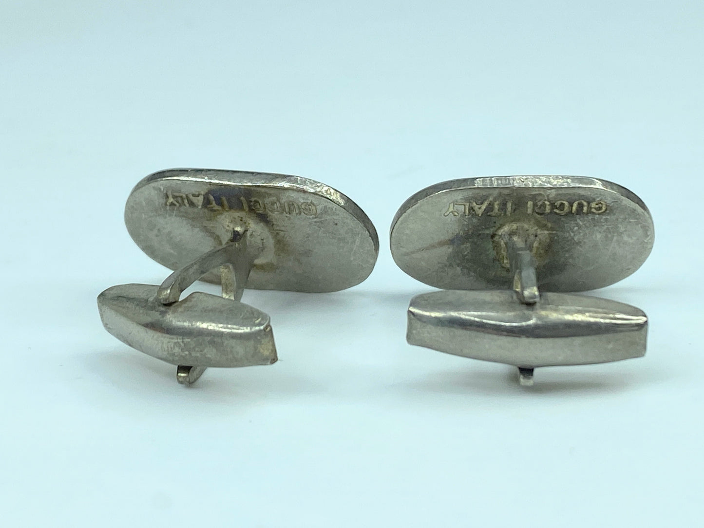 Italy Gucci Interlocking G Logo Silver Red Enamel Oval cufflink GS475