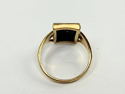 0K Gold Black Onyx Initial E Signet Ring Size 10 Art Deco Style US JR1210