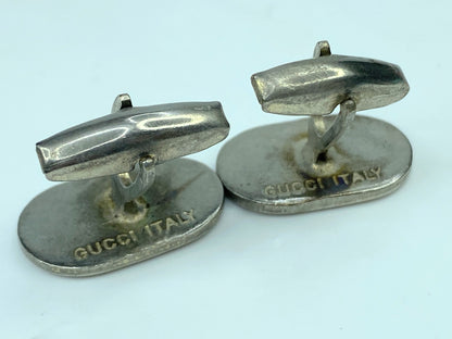 Italy Gucci Interlocking G Logo Silver Red Enamel Oval cufflink GS475