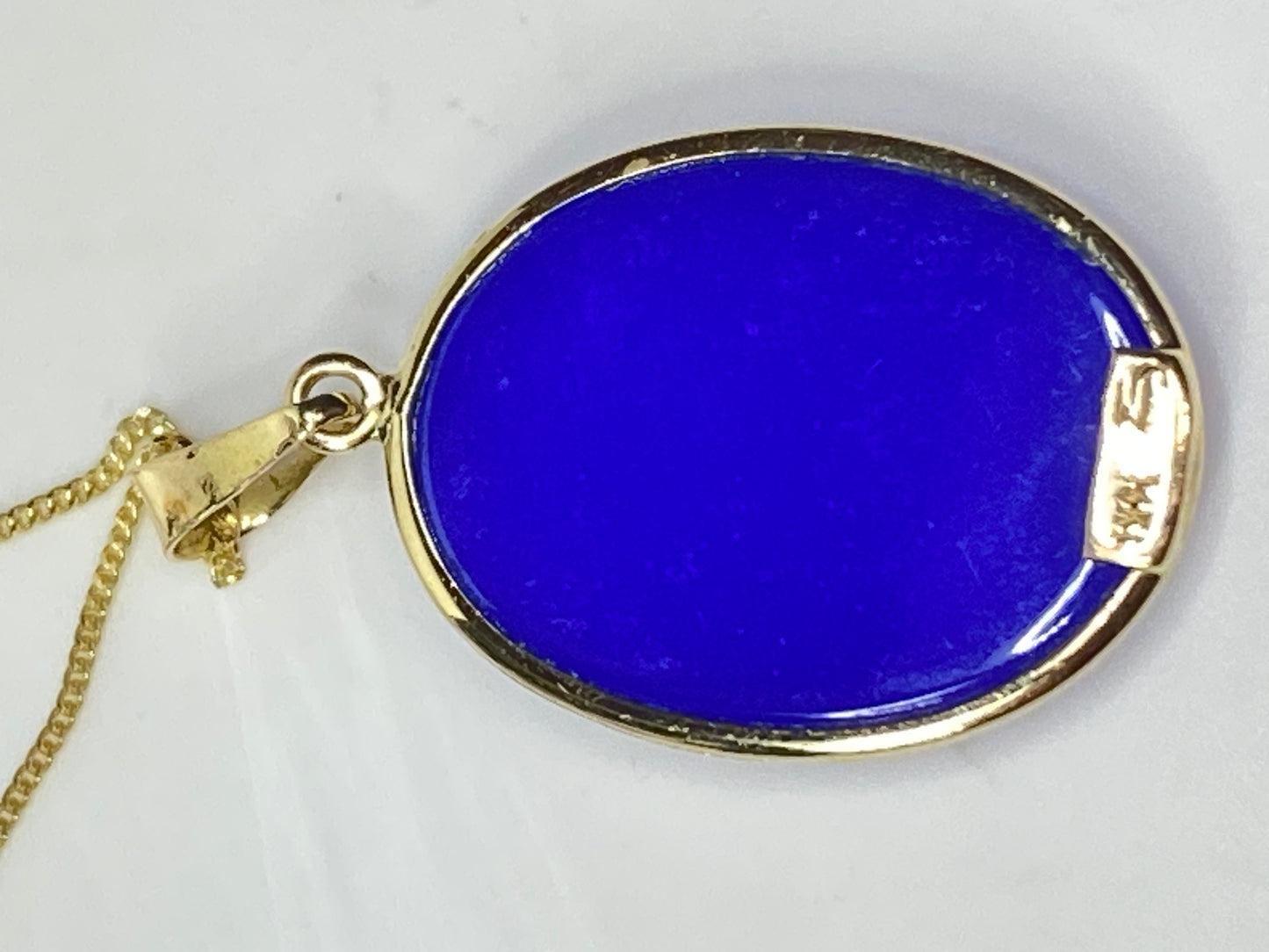 Vintage Blue Kitten cat Cameo Pendant Necklace 14K Gold 3.5g 16" JR1122
