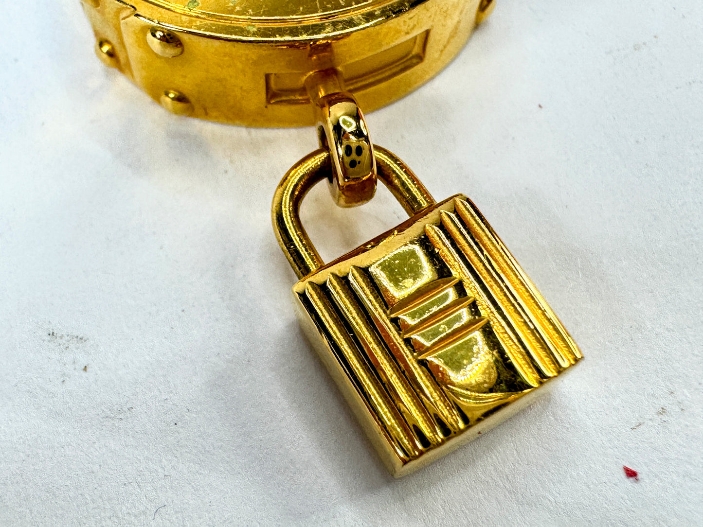 Vintage Hermès Kelly Cadenas Blue Lizard Leather Gold-Plated Scarf Ring GS858
