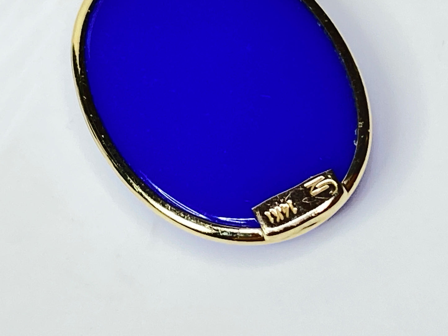 Vintage Blue Kitten cat Cameo Pendant Necklace 14K Gold 3.5g 16" JR1122