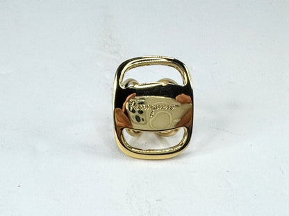 Vintage Salvatore Ferragamo Gold Tone Logo Scarf Ring Italian Accessory GS859