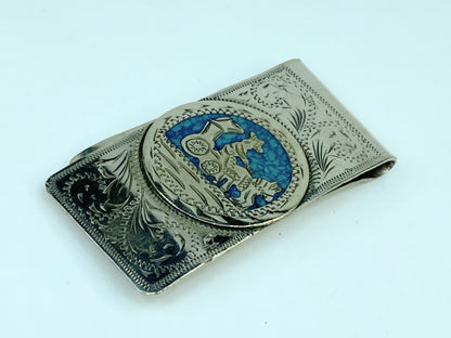 Alpaca Mexico Silver Abalone Shell MOP Carriage Money Clip 2.5" SS73