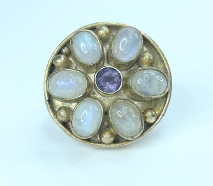 Sterling Amethyst Natural Rainbow Moonstone ring JR8986