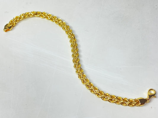 14K yellow Gold Double Rope, braid rope, Bracelet Vintage 7.5" 6.5mm 4g JR1124