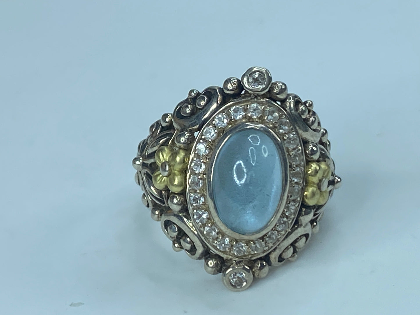 Barbara Bixby Silver & 18K Gold Aquamarine Cabochon Ring