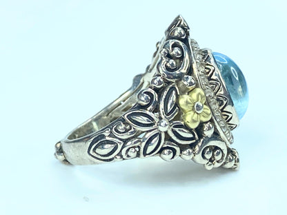 Barbara Bixby Silver & 18K Gold Aquamarine Cabochon Ring