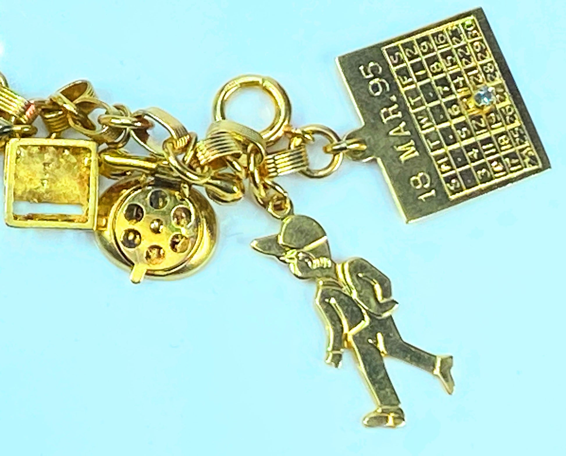 14K gold enamel Mechanical gem charms in fancy charm bracelet