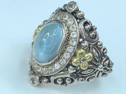 Barbara Bixby Silver & 18K Gold Aquamarine Cabochon Ring