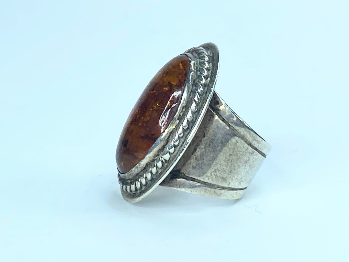 Signed Sterling large organic oval baltic Amber ring JR8979