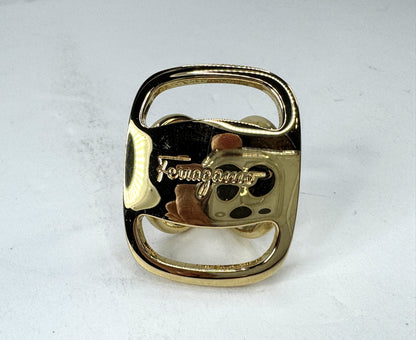 Vintage Salvatore Ferragamo Gold Tone Logo Scarf Ring Original Box GS864