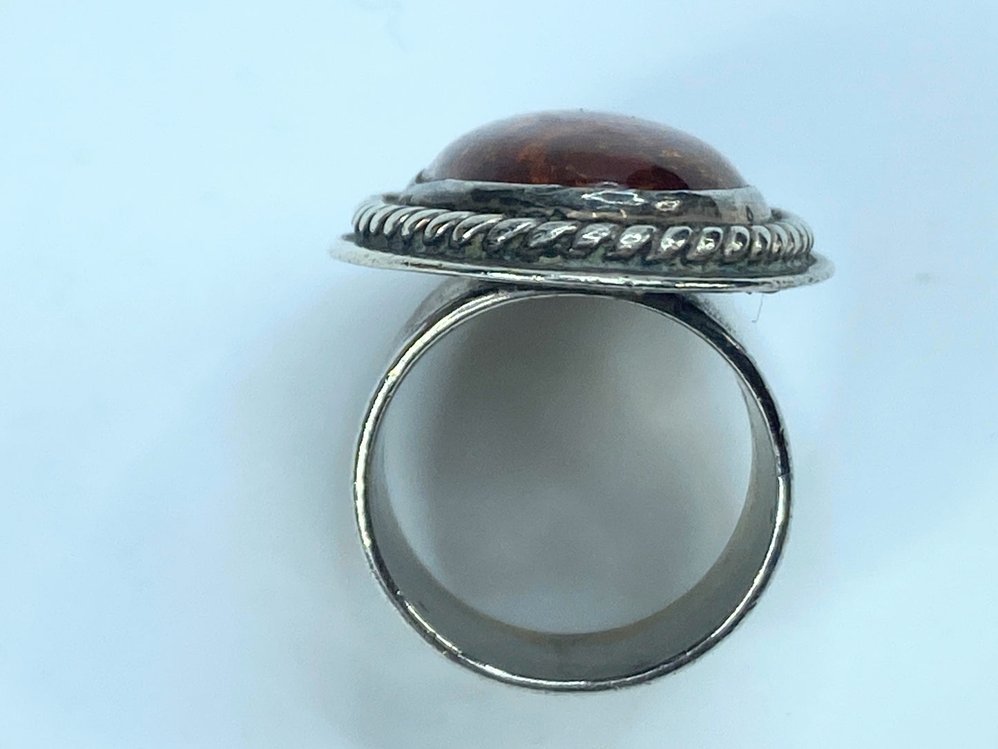 Signed Sterling large organic oval baltic Amber ring JR8979