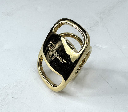 Vintage Salvatore Ferragamo Gold Tone Logo Scarf Ring Original Box GS864