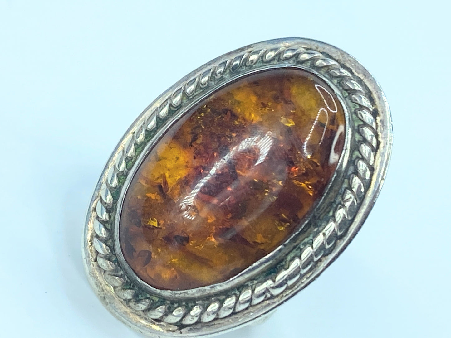 Signed Sterling large organic oval baltic Amber ring JR8979