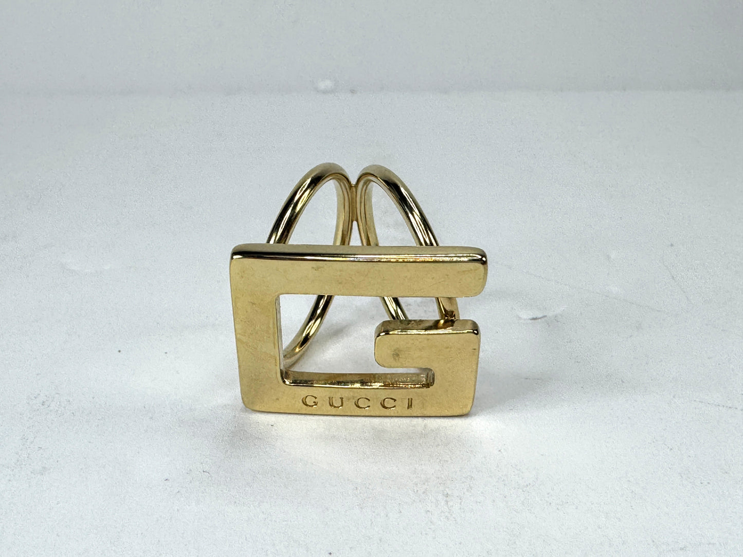 Vintage Gucci Gold Tone G Logo Double Loop Scarf Ring Holder GS865