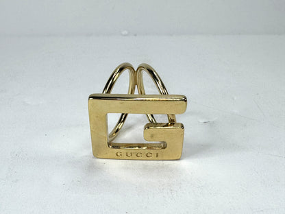 Vintage Gucci Gold Tone G Logo Double Loop Scarf Ring Holder GS865