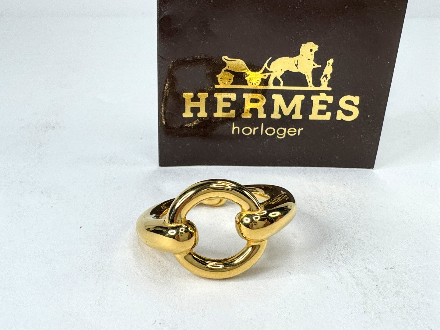 Vintage Hermès Mors Horsebit Gold Tone Scarf Ring Authentic GS866