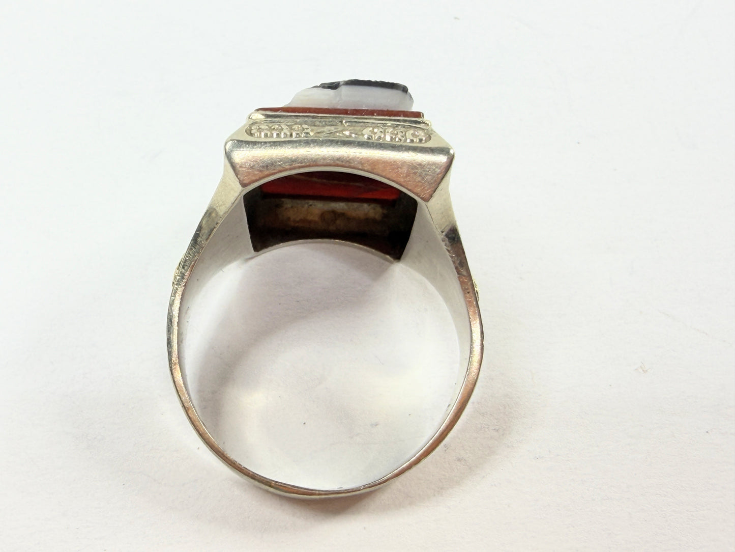 14K Tri-Tone Gold Double Carved Onyx Soldier Cameo Men's Large ring s11 JR1217