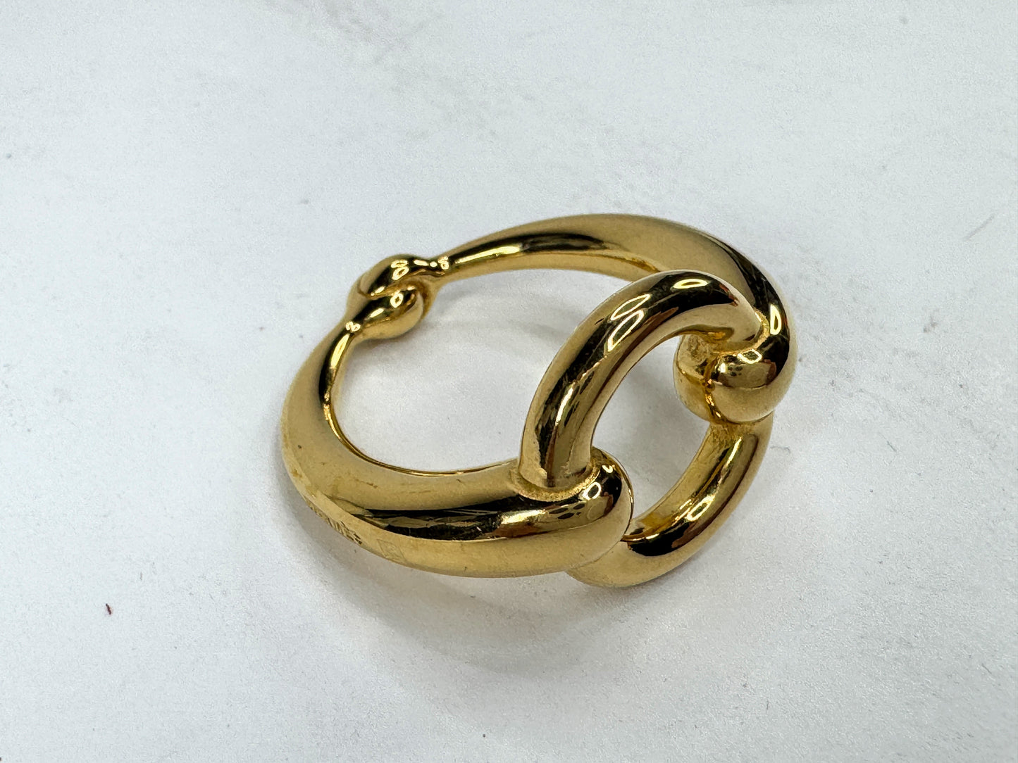 Vintage Hermès Mors Horsebit Gold Tone Scarf Ring Authentic GS866