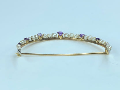 Edwardian Amethyst & Pearl Crescent Moon Brooch JR6890