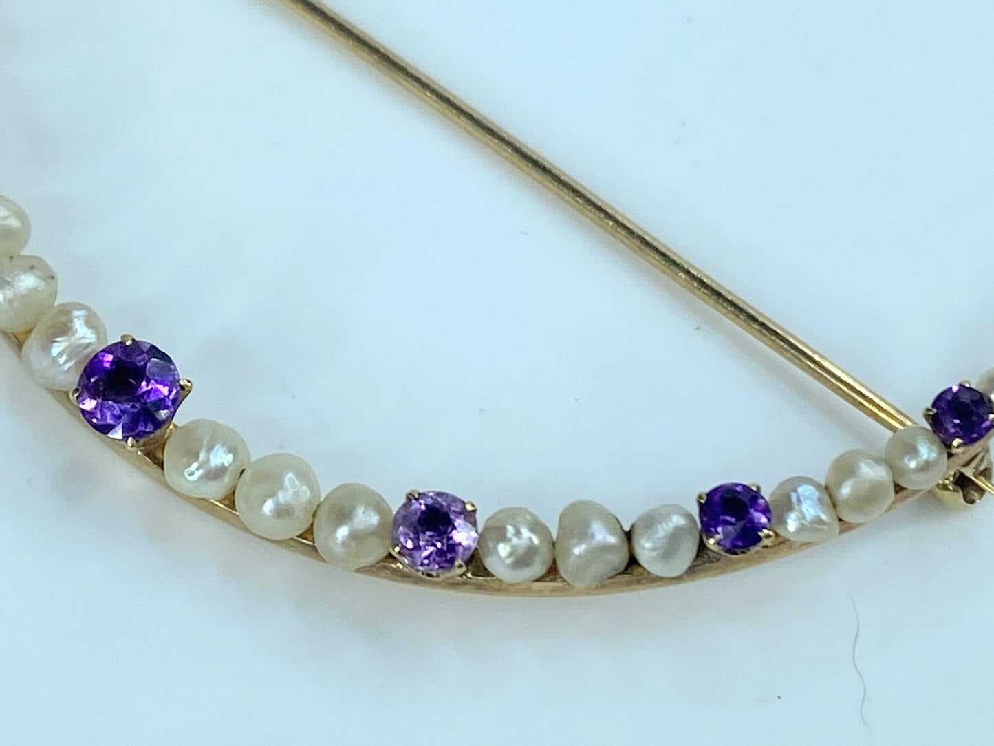 Edwardian Amethyst & Pearl Crescent Moon Brooch JR6890