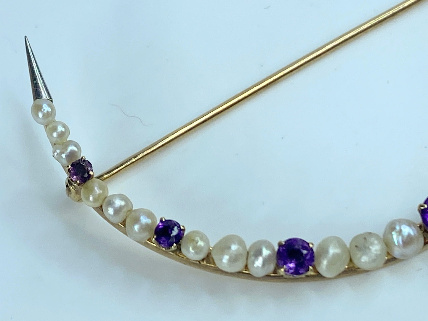 Edwardian Amethyst & Pearl Crescent Moon Brooch JR6890