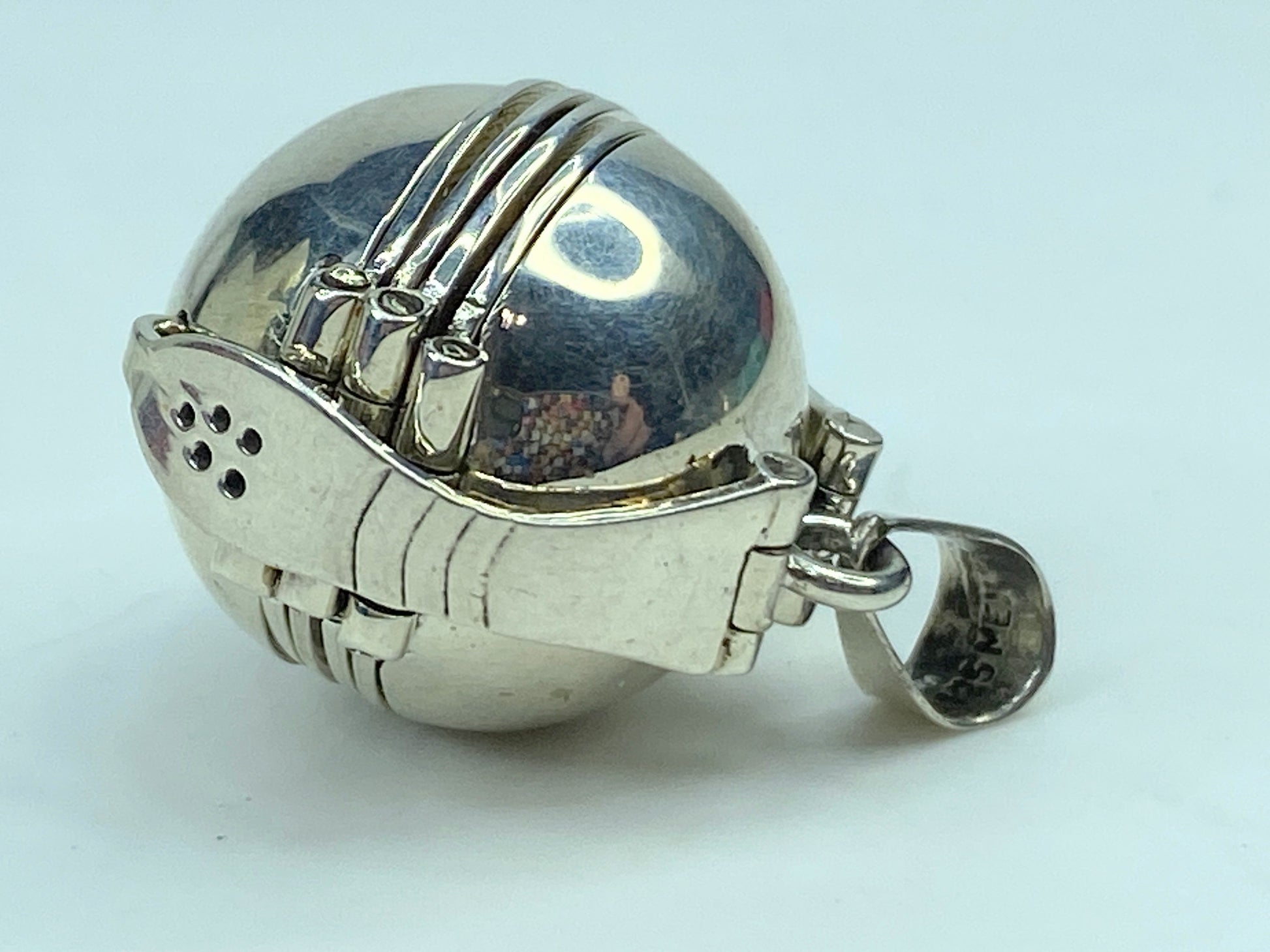 Modernist ball charm accordion locket expandable 6 photos sterling pendant SS82