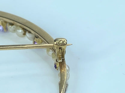 Edwardian Amethyst & Pearl Crescent Moon Brooch JR6890