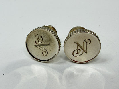 Tiffany & Co. Round Monogram Cufflinks Sterling Silver 925 2003 SS185