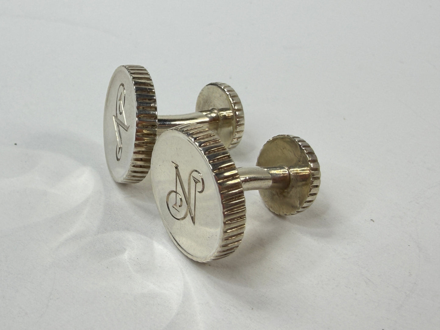 Tiffany & Co. Round Monogram Cufflinks Sterling Silver 925 2003 SS185