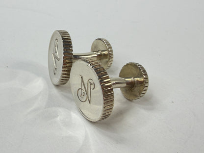 Tiffany & Co. Round Monogram Cufflinks Sterling Silver 925 2003 SS185