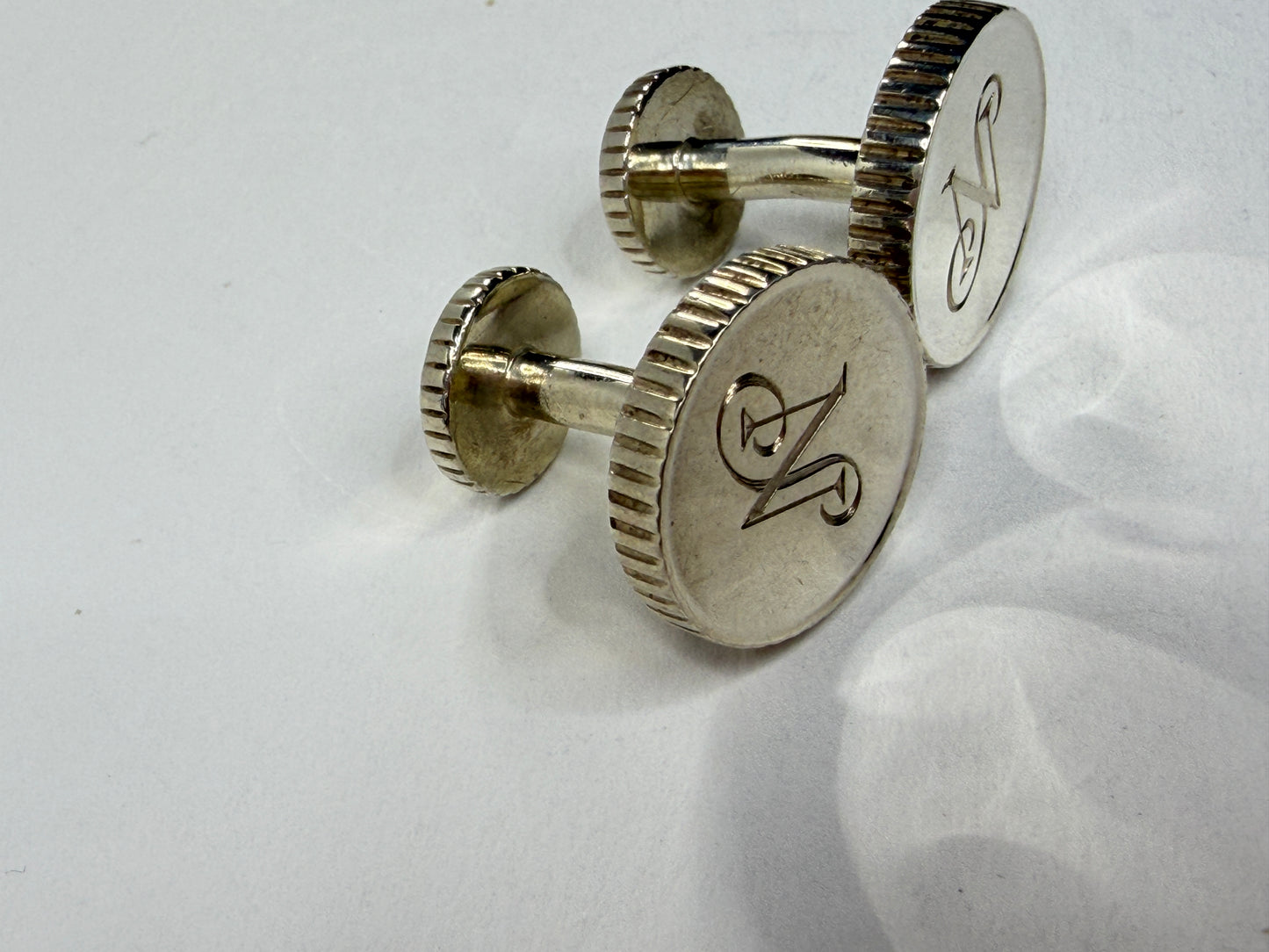 Tiffany & Co. Round Monogram Cufflinks Sterling Silver 925 2003 SS185