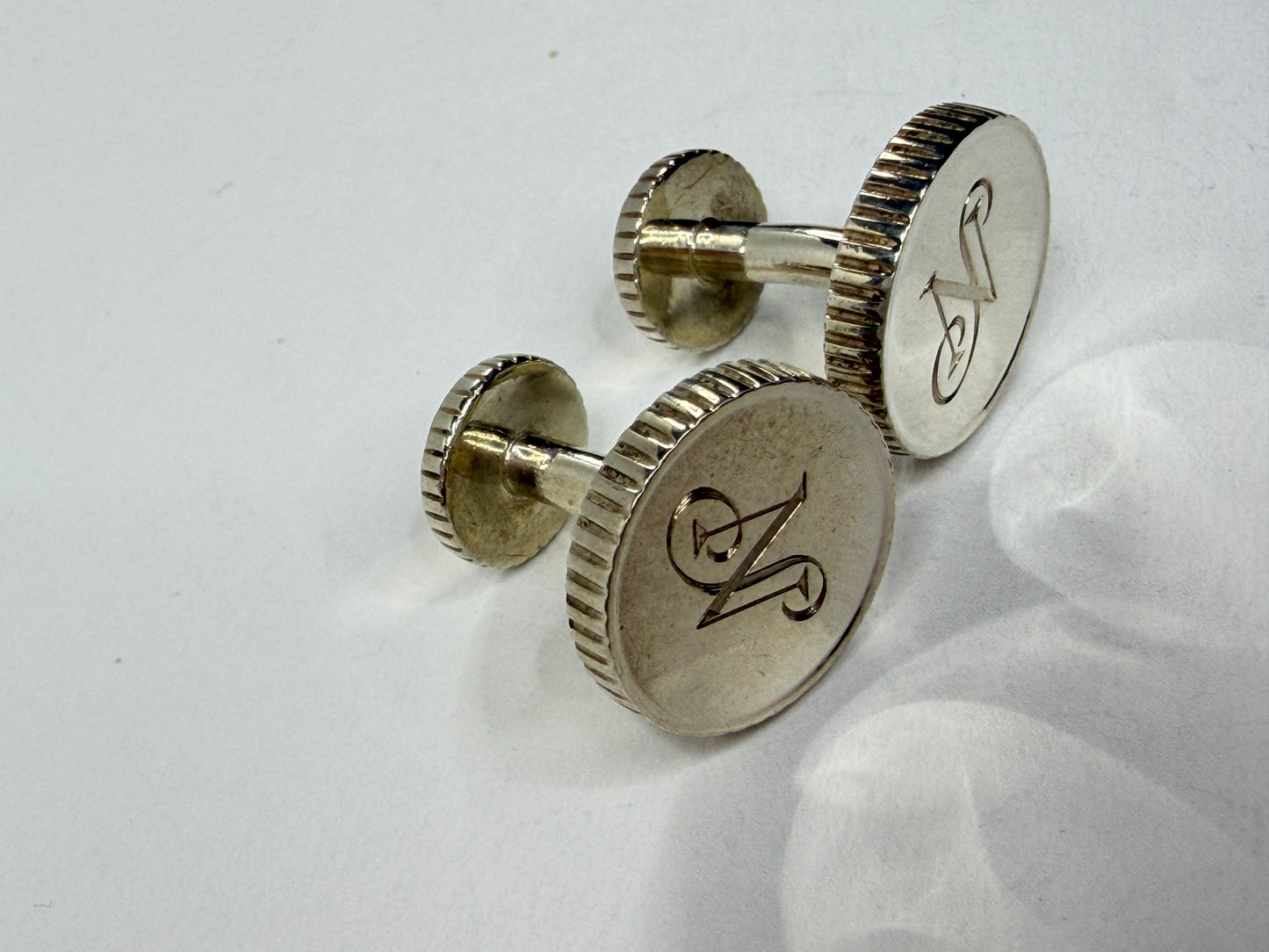 Tiffany & Co. Round Monogram Cufflinks Sterling Silver 925 2003 SS185